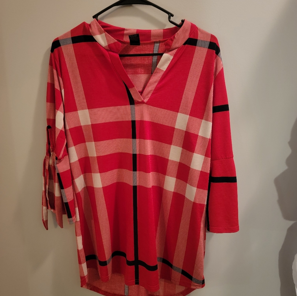 Split sleeve plaid tunic
